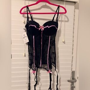 Medium - Coquette Elegant Black and Pink Lace Bustier